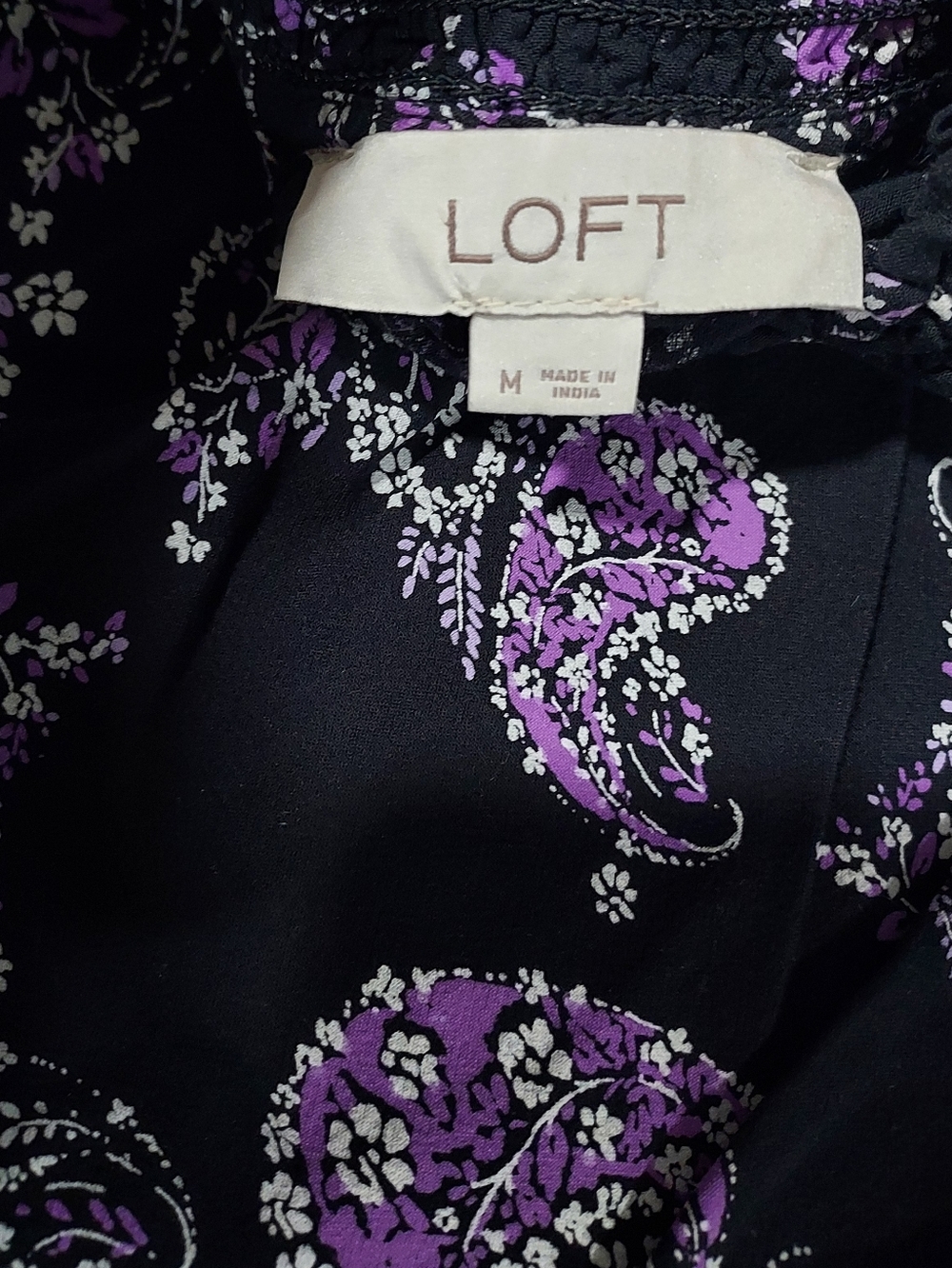 Loft Medium Peasant Top Prairie Blouse Mock Neck Paisley Long Sleeve Office - Picture 6 of 12
